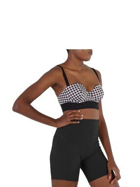 Burberry Gingham Bralette Black White Check Elastic Logo Band XXS